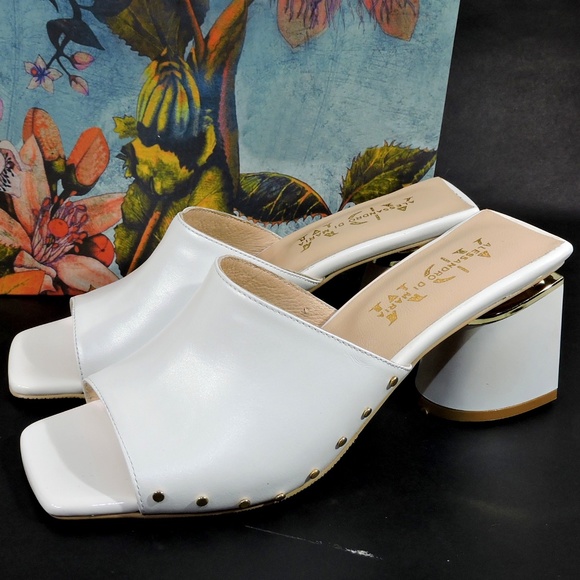 ALESSANDRO DI MARIA 🇮🇹 WOMEN'S WHITE SOFT LEATHER SUMMER MULES - Picture 8 of 8